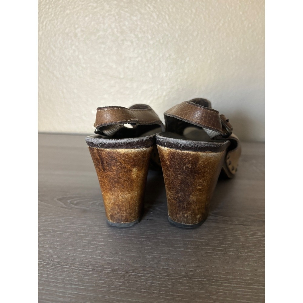 Dansko 6.5/7 Leather Cutout Slingback Clogs Chunky‎ Heel Studded Wood Platforms - Picture 3 of 10
